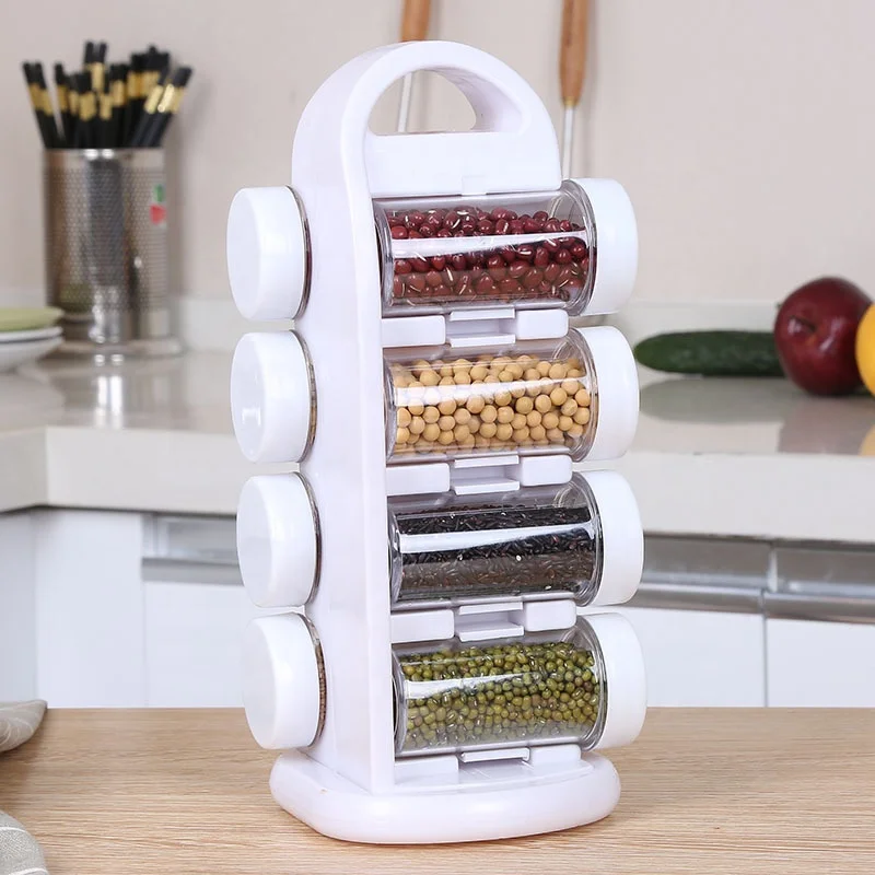 Kitchen Carousel 8 Spice Jar Set Organizer Push Garlic Cutter Rotating Spice Rack For Countertop