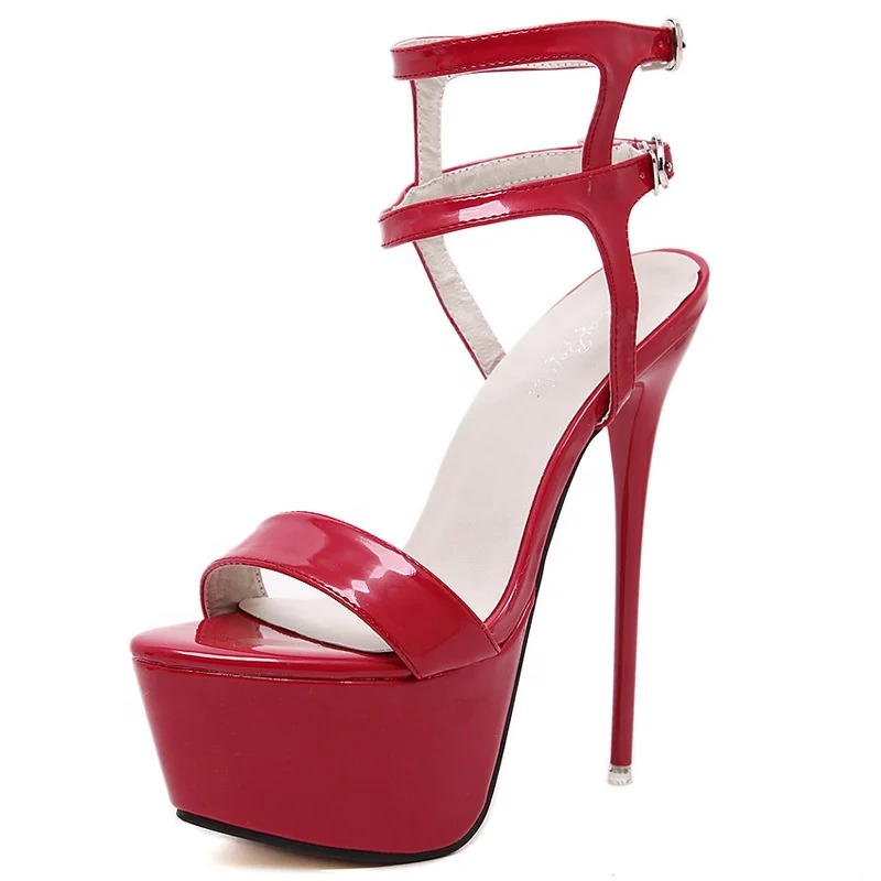 Dropshipping Custom Logo Sexy Red High Heels Platform Sandals Women Fashion Buckle Strap Heeled Shoes Big Size
