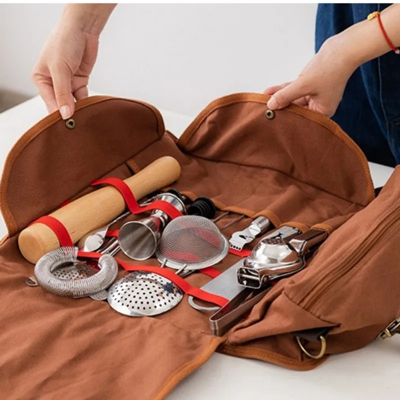 Bartending Professional Bartending Kit Skew Canvas Bag Bartending Tools Combination Kit Cocktail Shaker Set