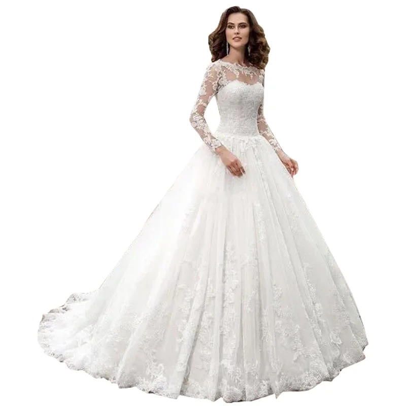 Vestido de noiva new elegant casual dresses embroidery long sleeve sheath lace bridal gowns plus size bridal wedding dresses