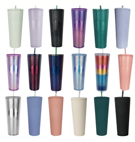 2022 Wholesale Plastic straw Grid corn cup 24oz Double Wall tumbler Cup Custom color logo