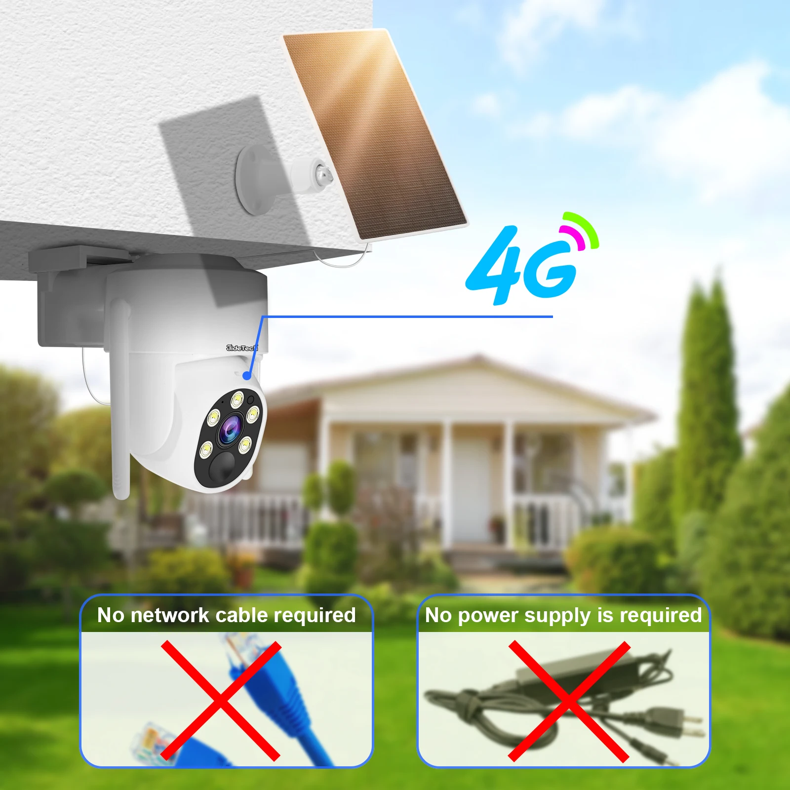 Jidetech 4G 360 панорамная Солнечная камера 4 Мп с 3 Вт солнечной панелью ptz-камера звуковая сигнализация 9000 мАч батарея