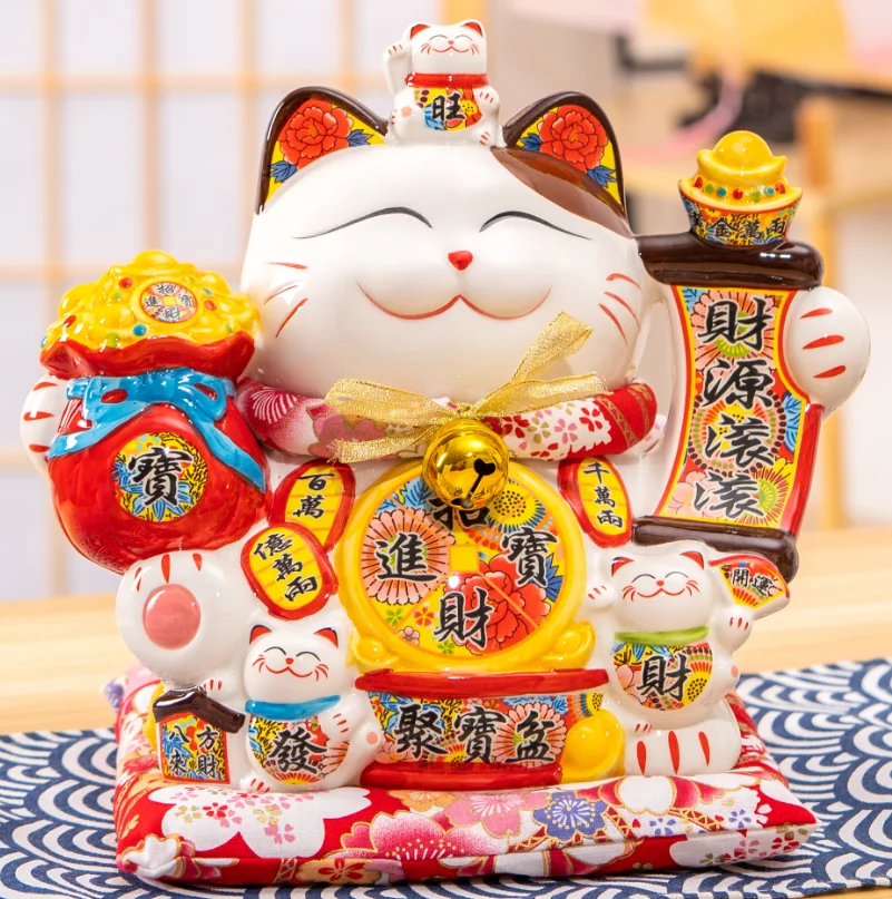 Feng Shui statue Fortune Cat coin box 10 inches lucky cat piggy bank Maneki-neko Decoration for home ornament gift
