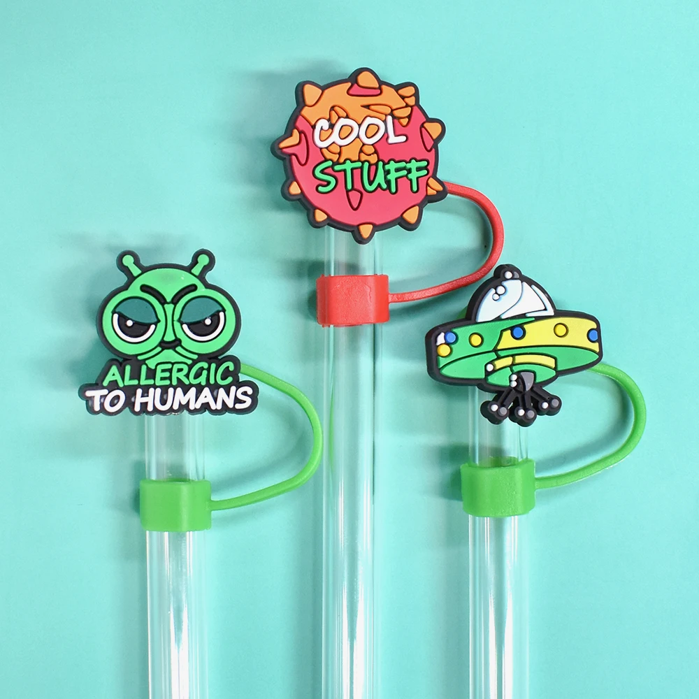 Wholesale Customized Reusable Straw Toppers Cute Cartoon Pvc Straw Covers Charms For Tumbler Decoration