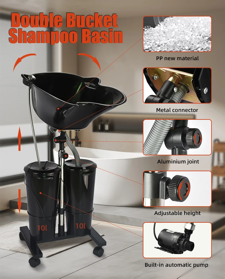 Wholesale Price Portable Shampoo Basin Adjustable Height Salon Shampoo Basin Portable Black Plastic Wash Hair Basin