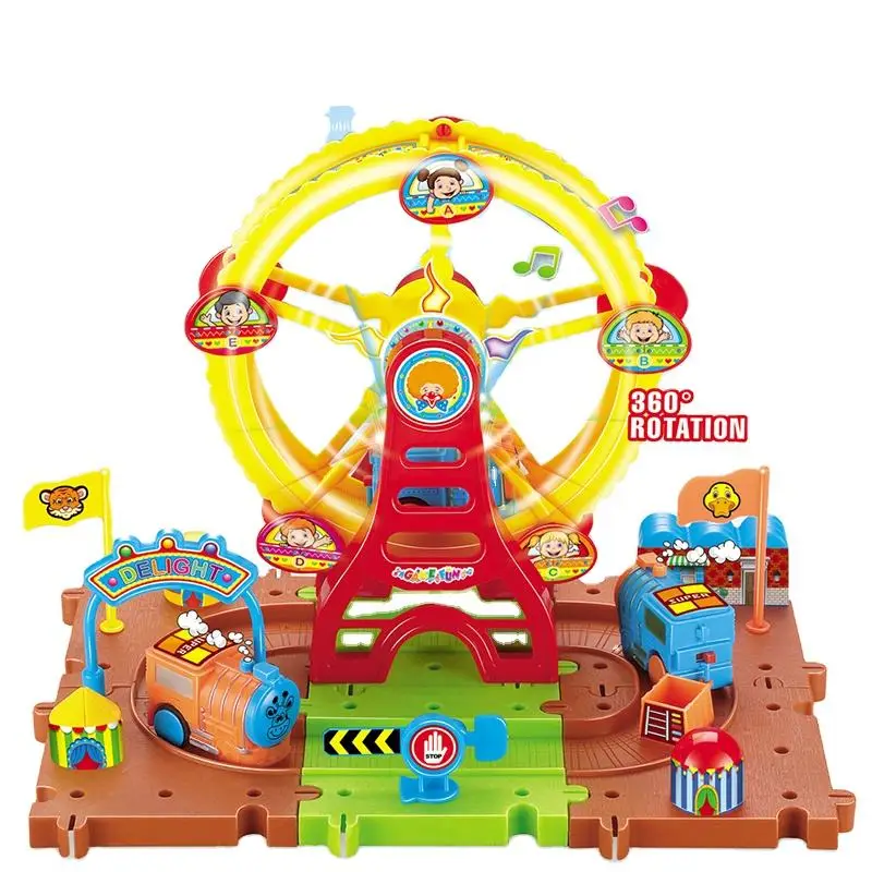 Popular hot selling 29PCS ferris wheel electric train track  with battery operated building blocks for kids best gifts
