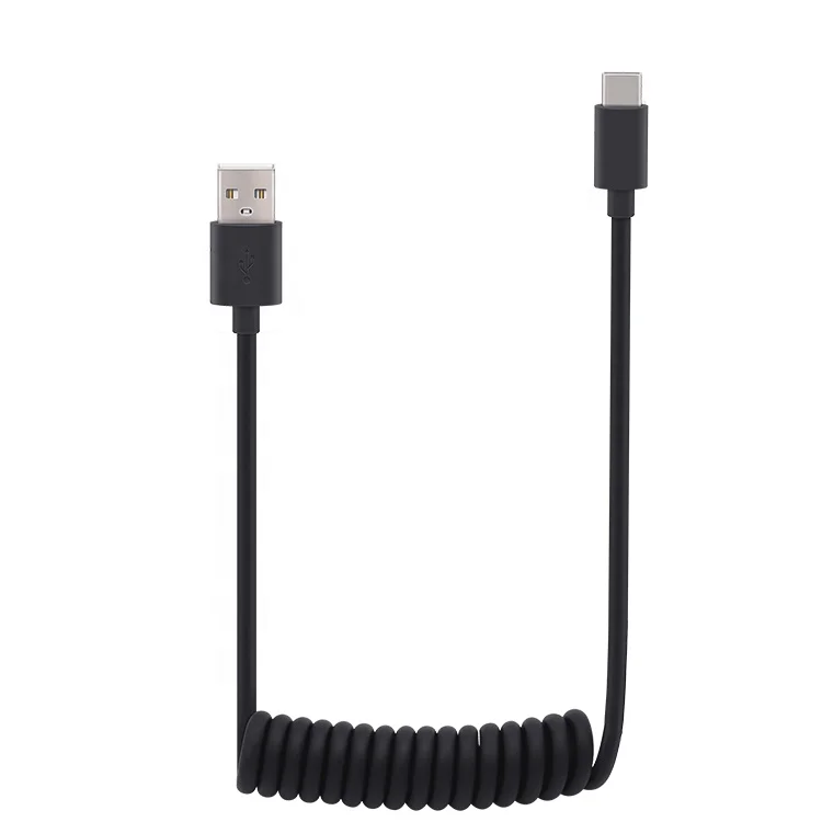 Coiled USB C to USB 2.0 A Male 3A Charging Cable for Car