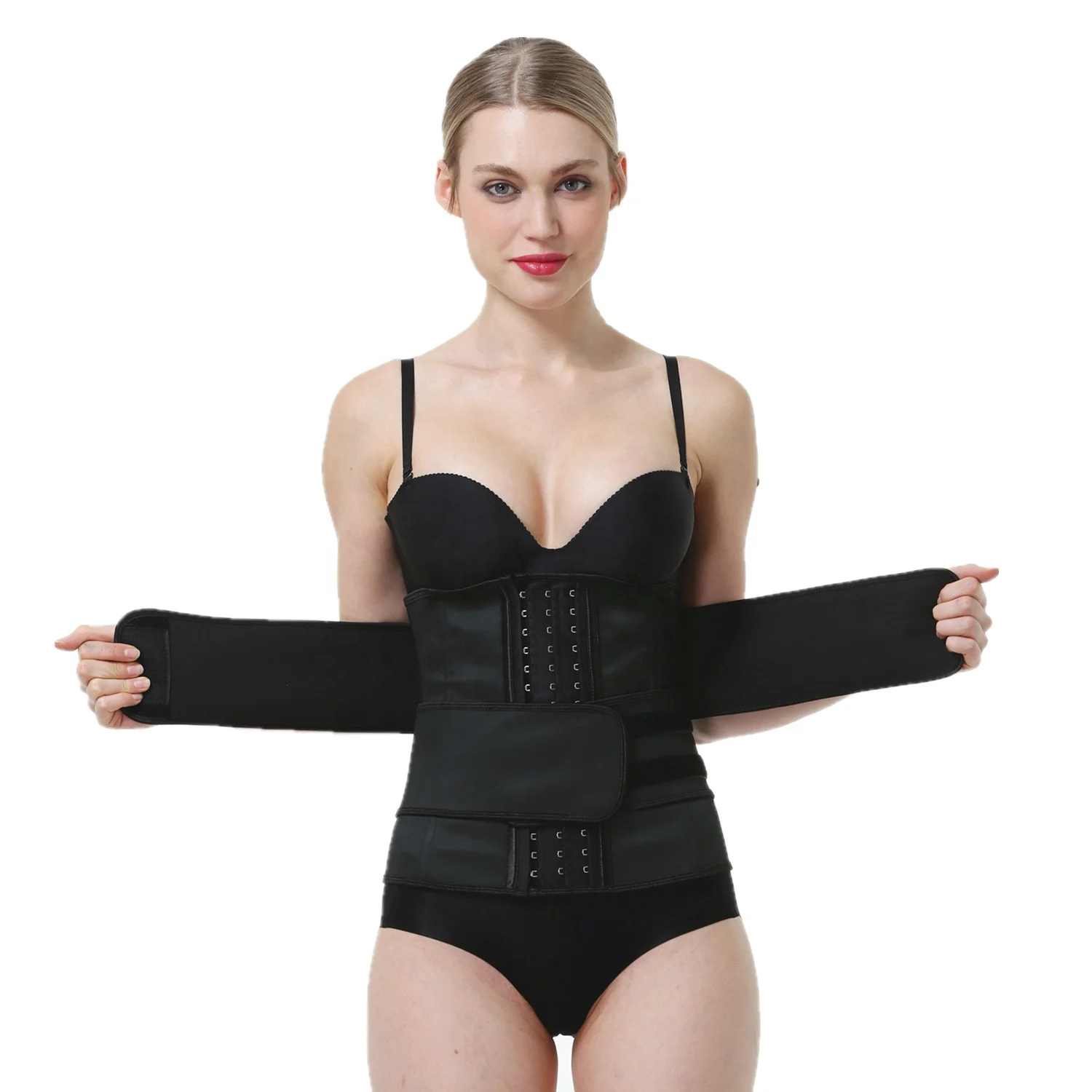
Best Selling Women Adjustable 2 Straps Compression Sauna Effect Body Shapers Belt Waist Trimmer Trainer With Hook 