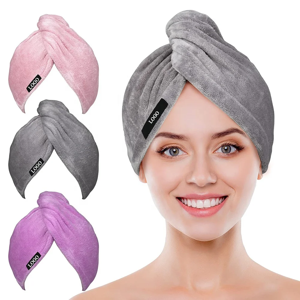Cheap Wholesale Double Layer Custom Quick Drying Wrap Microfiber Hair Towel Custom Hair Turban Towel For Girl Women