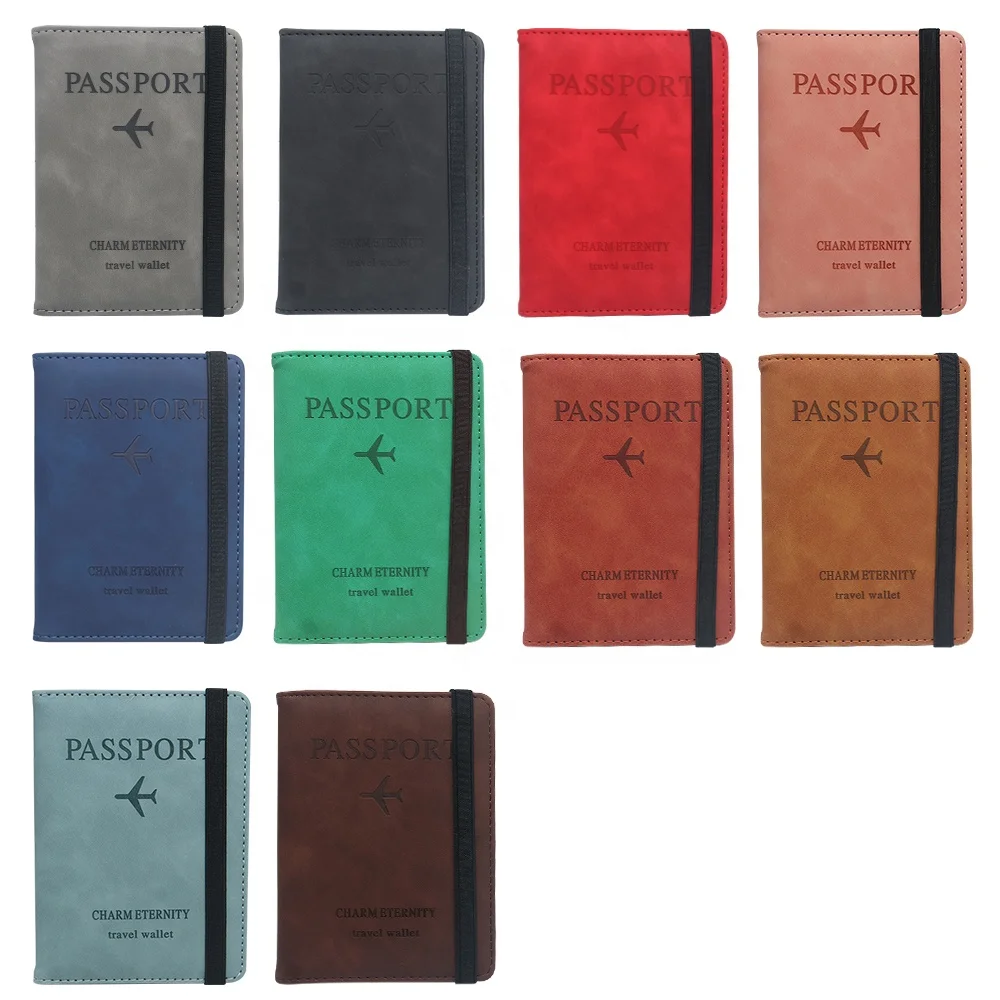 Leather Card Case Travel Document Organizer RFID Blocking Passport Holder Cover Travel Wallet with Elastic Band