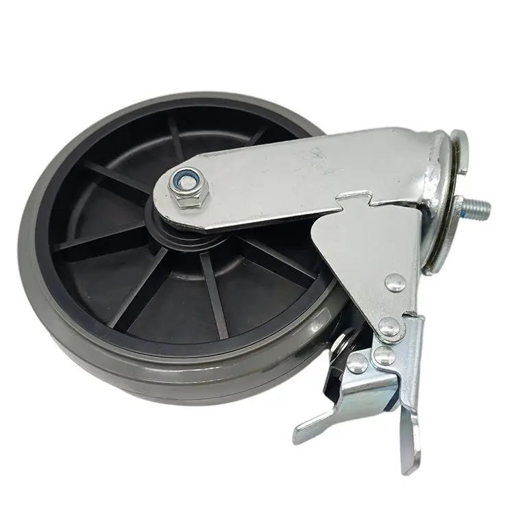 High Quality 8x2 Inches Grey PU Caster Swivel Wheel Floor Rotate Heavy Duty Trolley Industrial Casters Furniture Office Medical