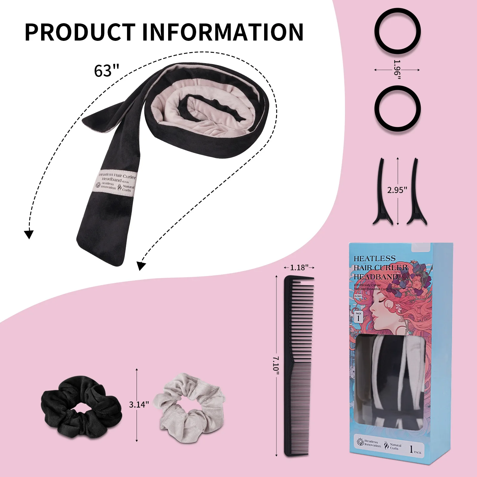 9pcs Hair Curlers No Heat Hair Roller with Scrunchies and Clips  Curling Set Heatless Curling Rod Headband Magic Curling Kit