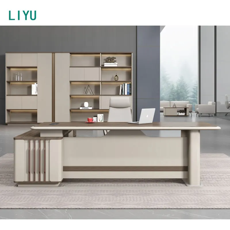 Liyu furniture Ceo Modern Wood scrivanie L Shape Luxury Executive Works Manage Table and chair set Office Desks