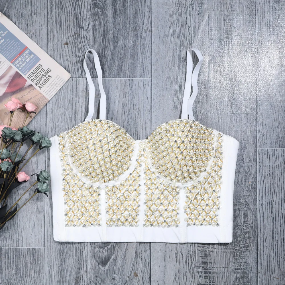 Nightclub party rhinestone-breasted tube top beam-shaped beautiful back corset waist sexy  umbilical camisole