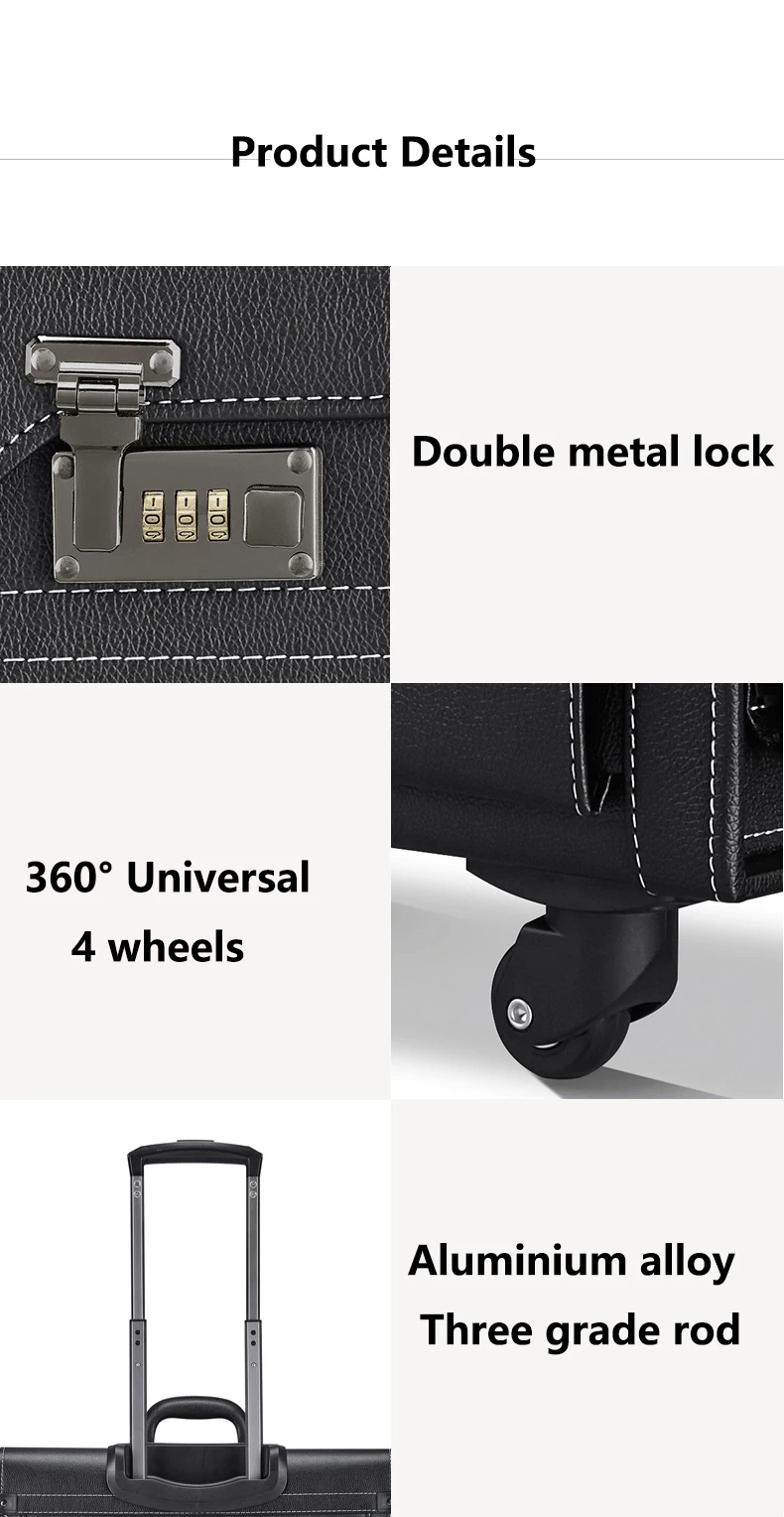 Wholesale Pilot Luggage High Quality Travel Suitcase OEM  Business Man Pu Leather Flight Bag 4 Wheels Suitcase Luggage Carry On