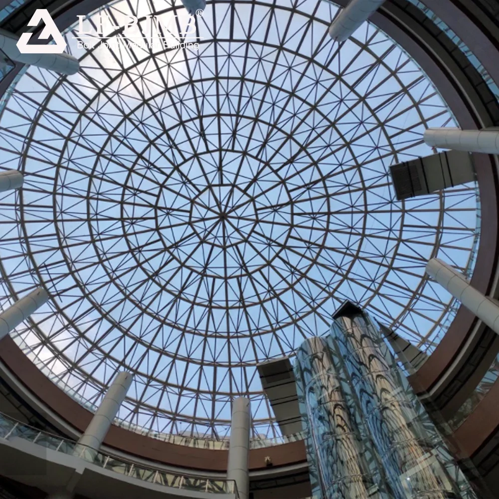 Metal structure construction space frame prefabricated glass dome roof construction