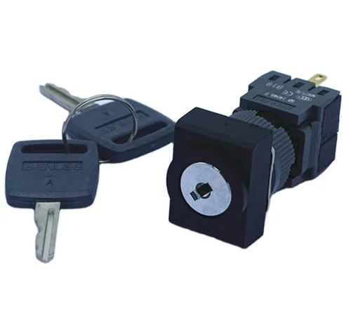 BENLEE 9 series rectangular white self-locking two key buttons open and close key switch rotary 2 positions 16mm