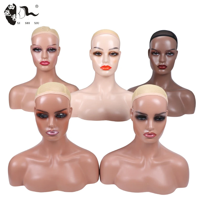 XISHIXIU HAIR Custom Logo African American Female Bust Half Body Realistic Mannequin Head with Shoulders for Wig Display