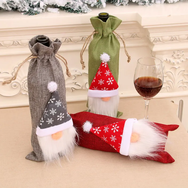 Christmas Wine Bottle Dust Cover Bag for Home Table Decor Christmas Gift Ornaments For New Year