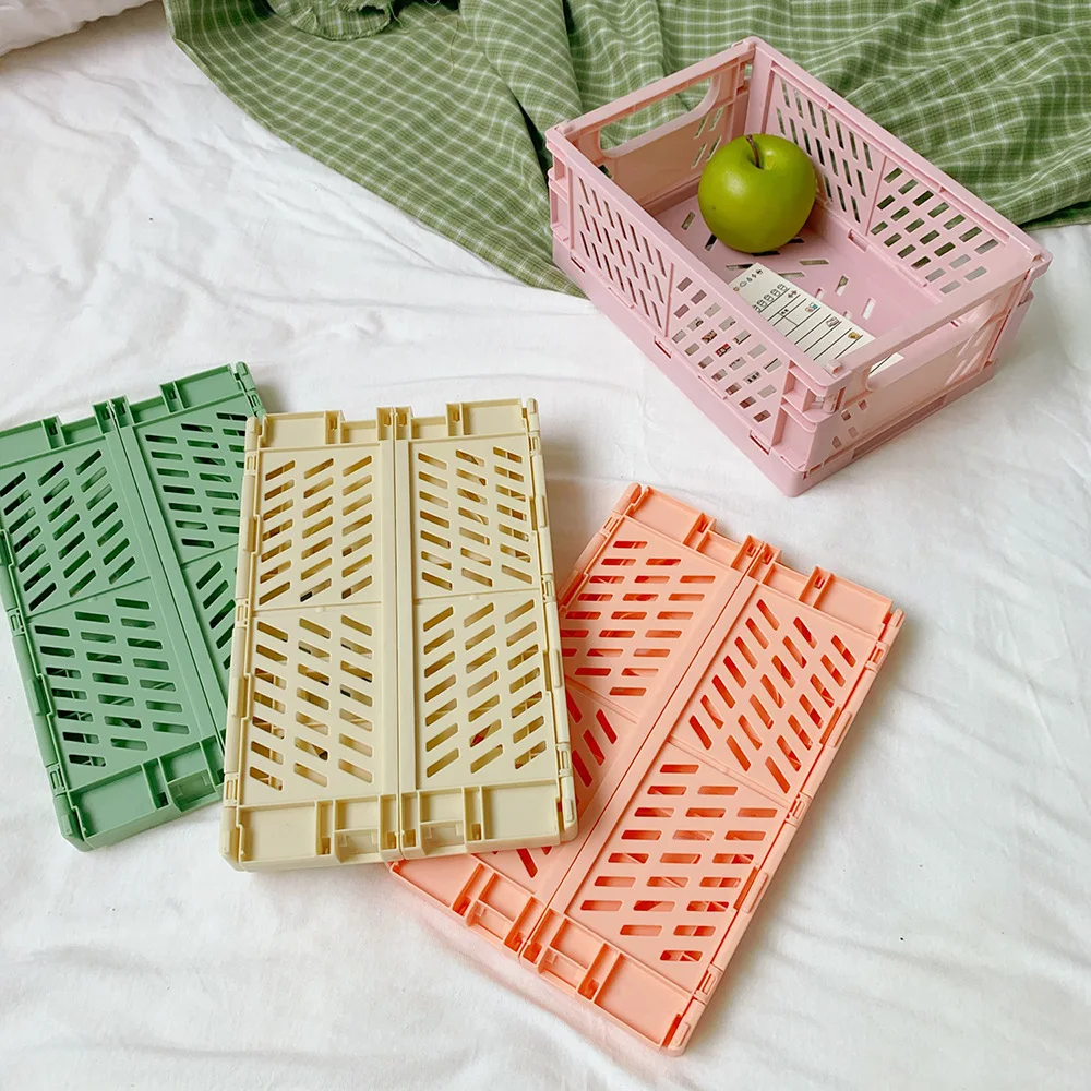 Student desktop finishing hand account stationery skincare product foldable plastic storage basket