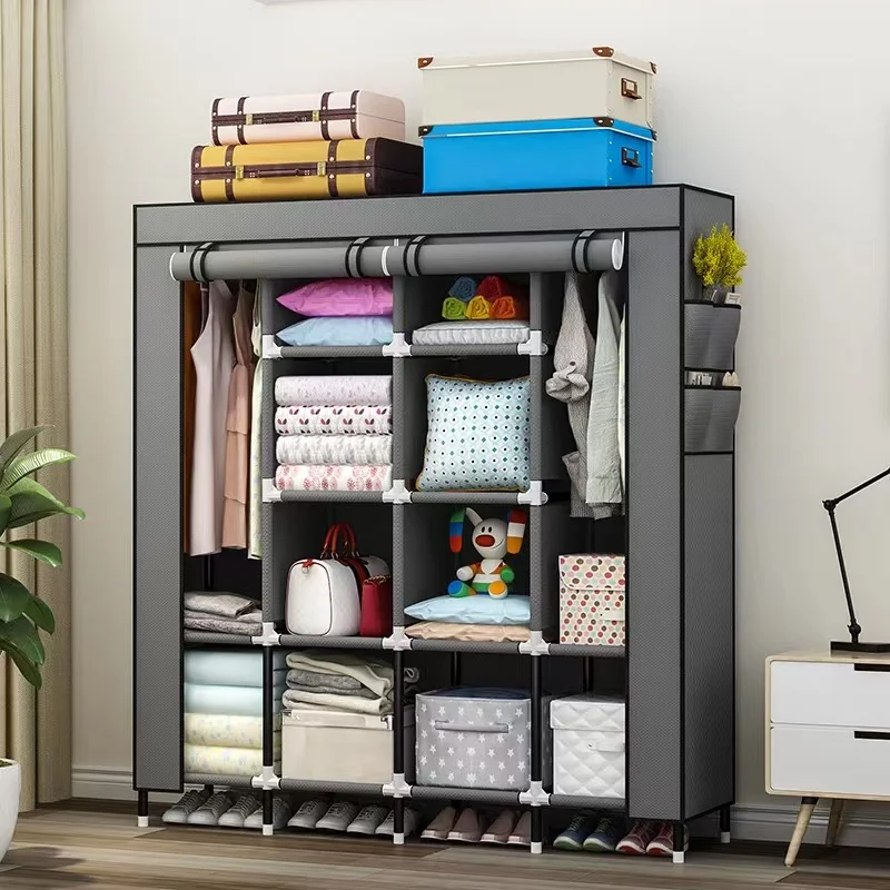Modern Steel Tube Foldable Dust Proof Non Woven Fabric Cloth Storage Fabric Wardrobe Bedroom Furniture Home Furniture Customized