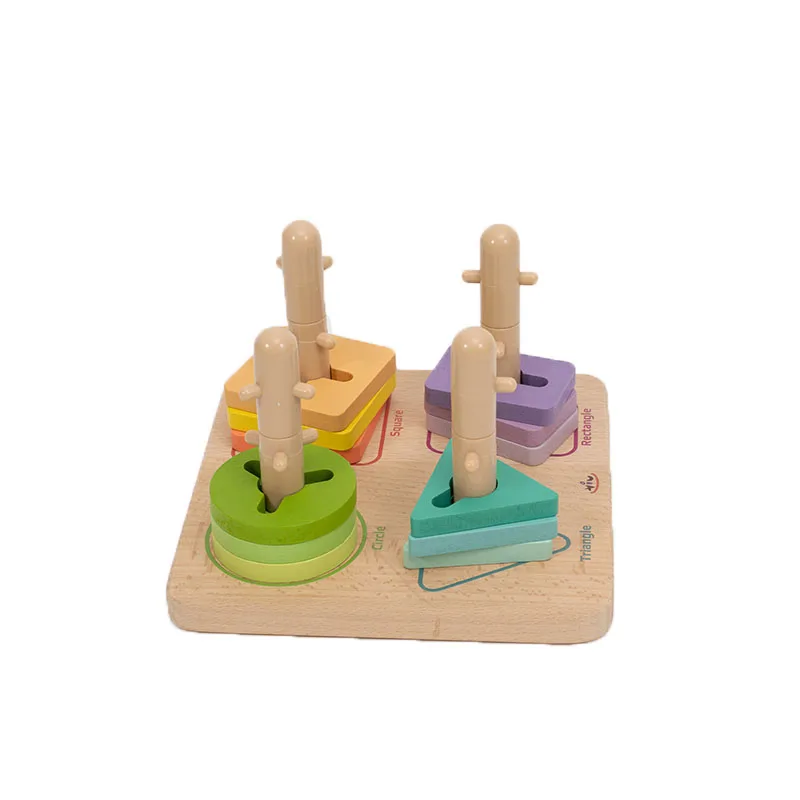13pcs Wooden Shape Sorter Geometric  Shapes Blocks Stackable Montessori Toys Intelligence Development Toy for Kids