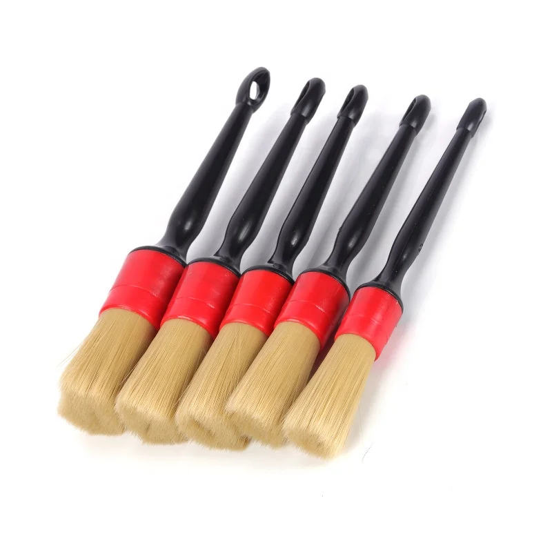 Selected Auto premium hog hair detailing brush kit customized air vent interior cleaning brush set 5pcs car wash brush combo OEM