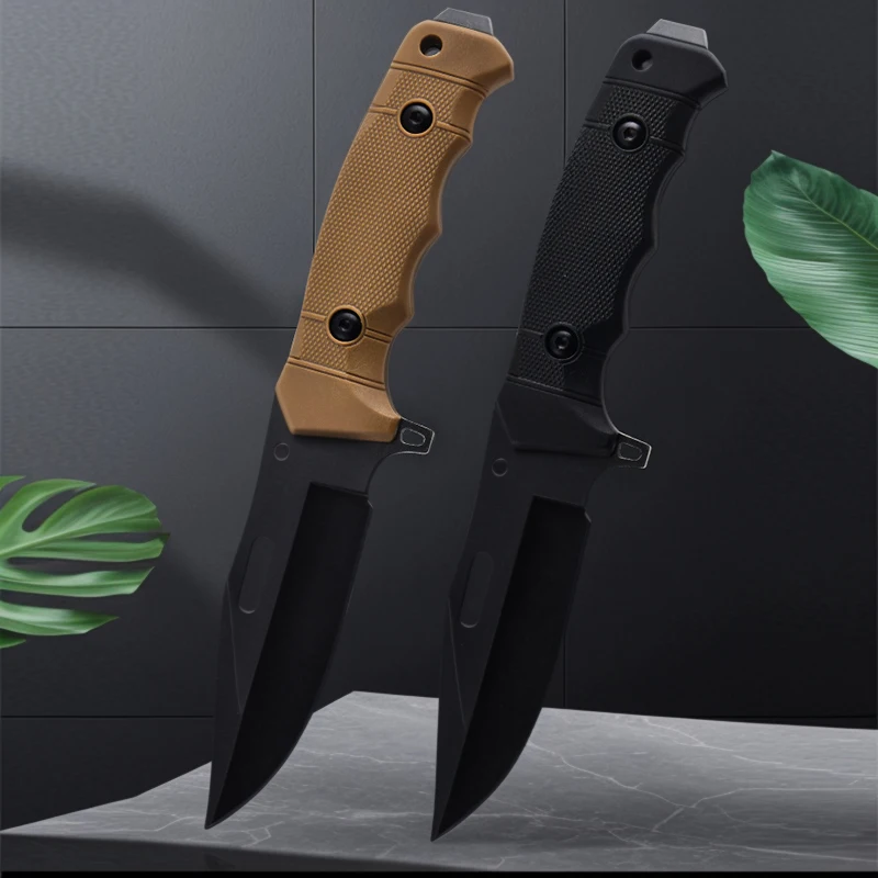 Custom Factory Multifunctional Nylon Fiberglass Grip Fixed Blade Hunting Survival Knife With Flint And Tactical Use