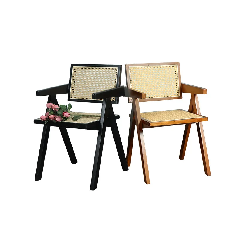 High Quality French dining chairs solid wood wooden furniture garden restaurant living room chairs rattan arm chair