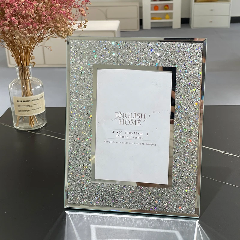 Modern Simple Pink Diamond Photo Frame  Glass Frame for Home Living Room Bedroom Study or Model Room Table 10*15