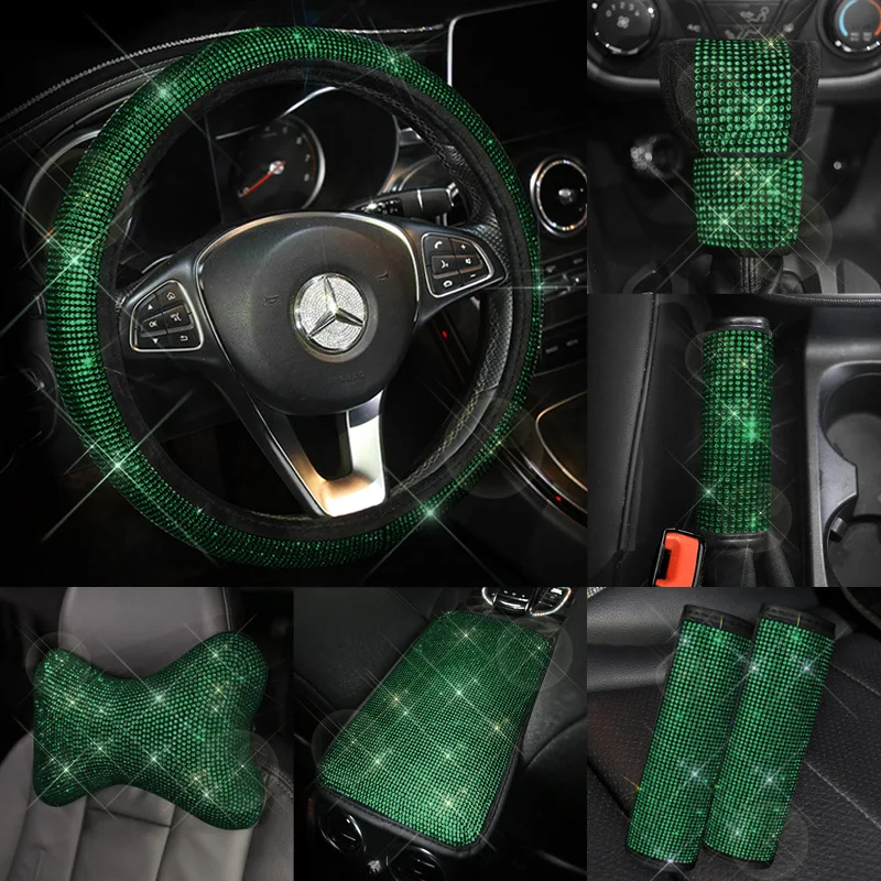 Autoyouth Bling Bling Crystal set aotu accessories 38cm car steering cover shift gear cover