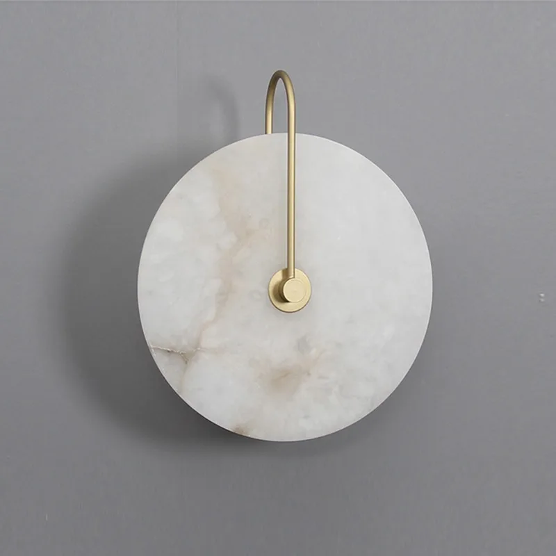 Nordic postmodern simple marble wall lamp creative round restaurant living room bedroom bedside iron marble wall lamp