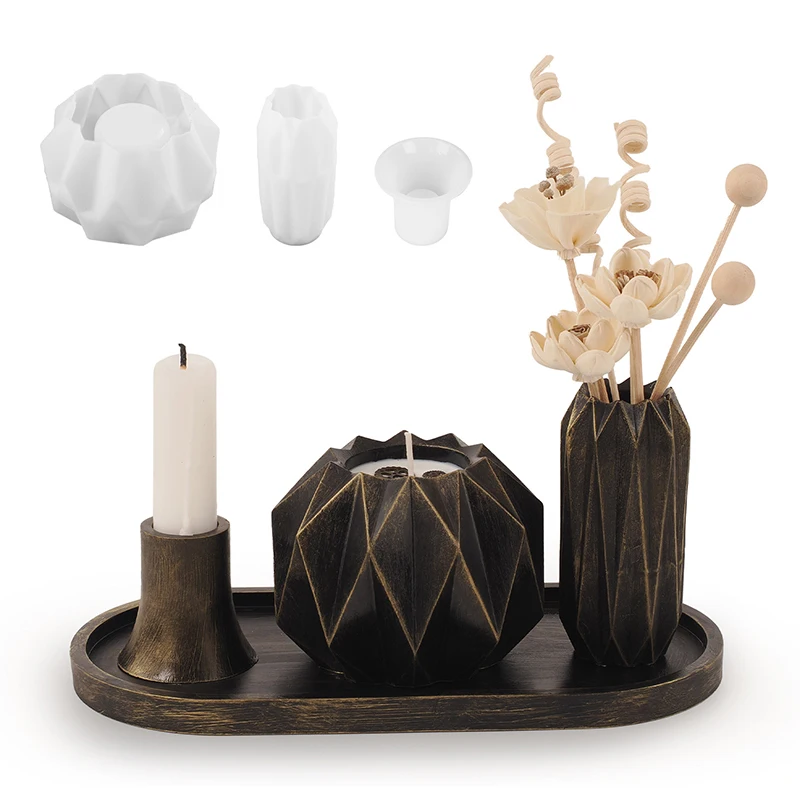 Candle Candlestick Silicone Mold DIY Cement Concrete Flower Pot Vase Silicone Resin Molds Storage Box Candle Holder Molds