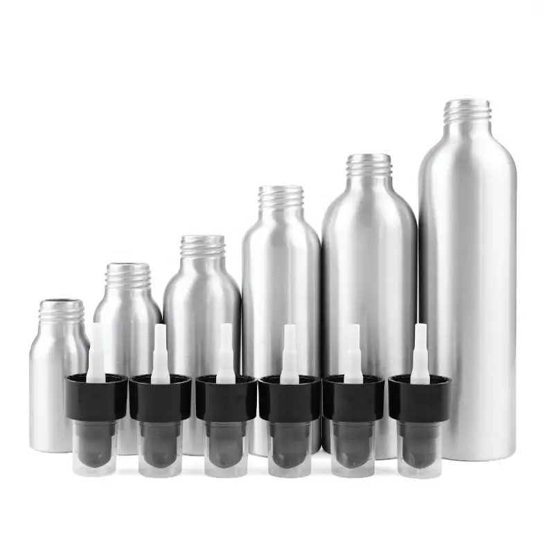 Stock wholesale 300ml 500ml recyclable cosmetics packaging sunscreen spray primary aluminum bottle and pump