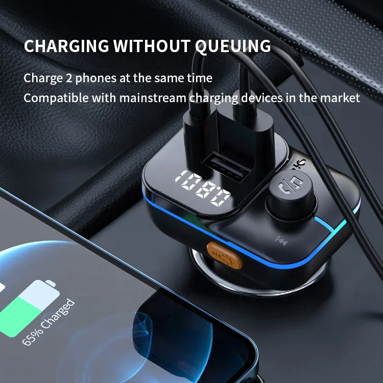 The New Car Bluetooth 5.0 FM Transmitter Wireless Handsfree Audio Mp3 Player Modulator Colorful lights Dual USB Car Charger
