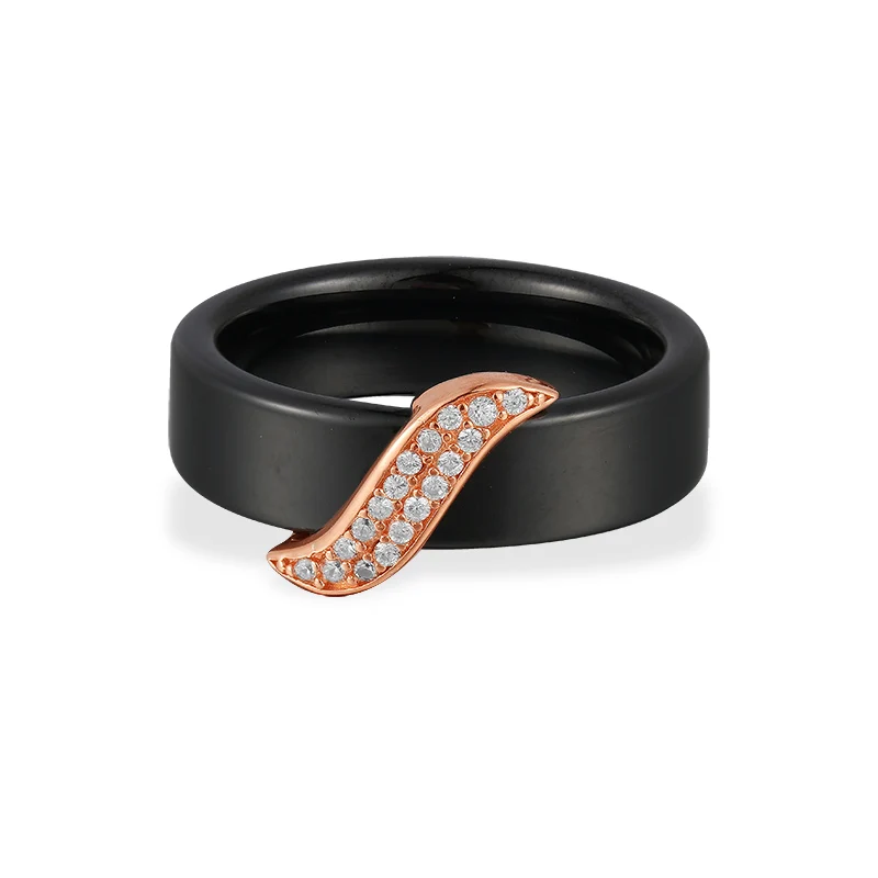 New Anniversary Zircon Rings Matt Black Ceramic S925 Sterling Silver Ring for Women Tarnish Free Jewelry