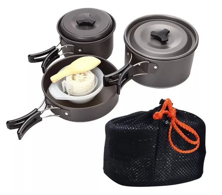 Multi Purpose Kitchen Non Stick Aluminum Alloy 9Pcs Outdoor Cooking Pot Camping Cookware Set