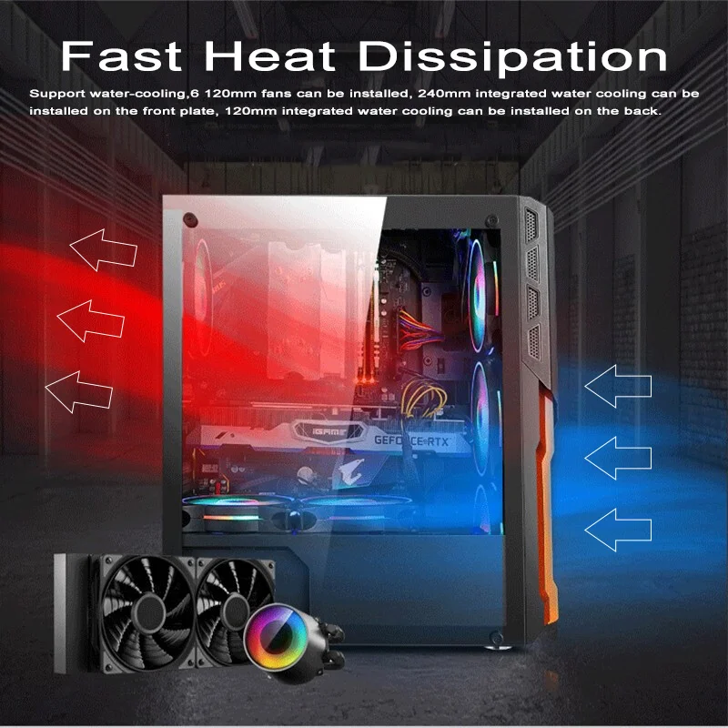 Полный башня стеклянные панели блок питания ATX M-ATX мини-itx водяное охлаждение башни чехол