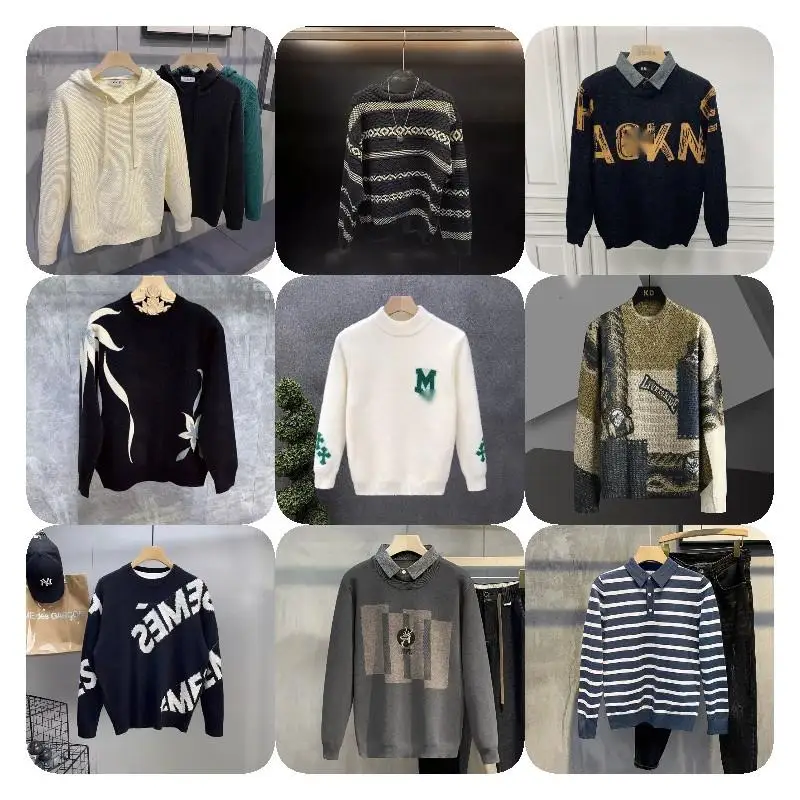 Round Neck Knitted Pullover Factory Direct Sales of Men's Knitted Sweaters, Mohair Furry Striped Standard Winter Turtleneck