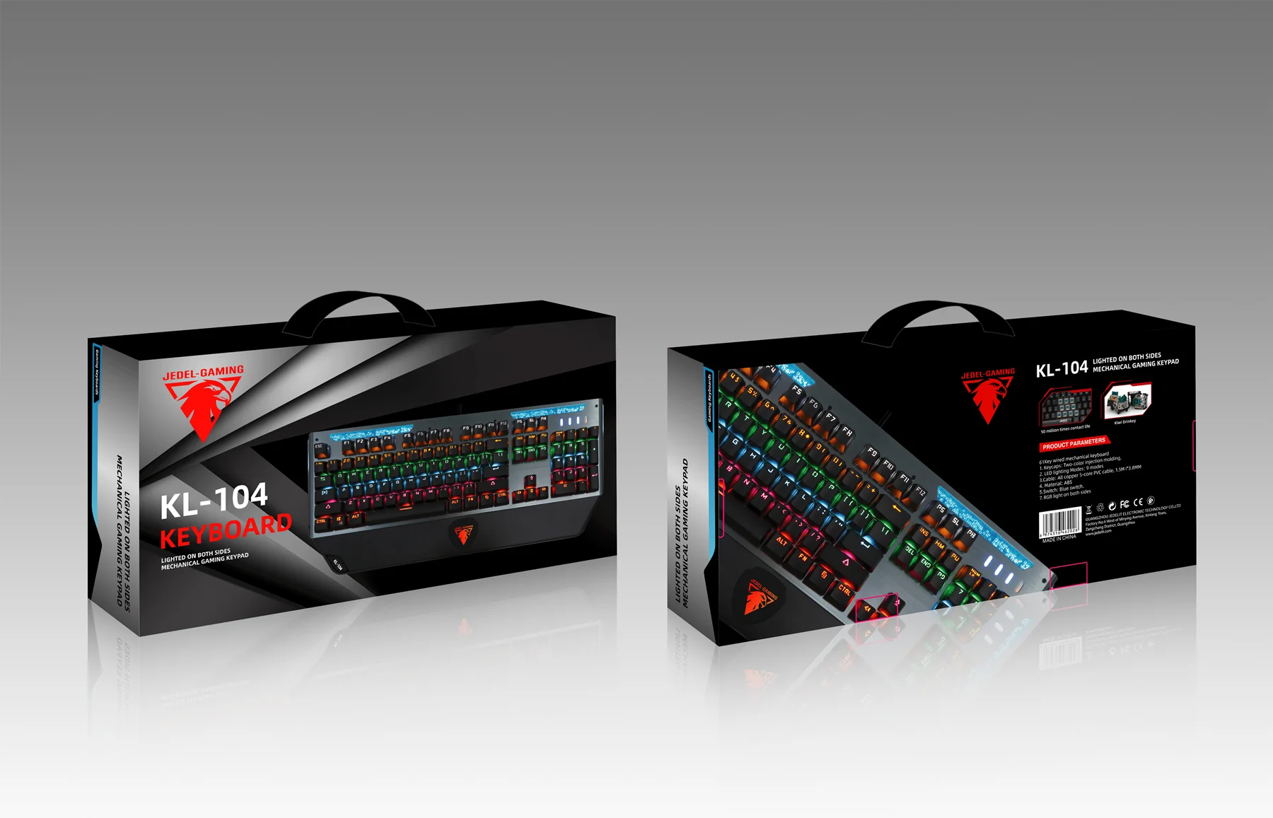 JEDEL KL-104 Laptop Keyboard Rainbow RGB Backlit Quick Response Cyan Switches Mechanical Keyboard with Hand Rest