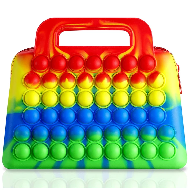 Fidget Sensory Handbag Clutch Bag Rainbow Bubble Cute Relieve Stress Silicone Makeup Bag