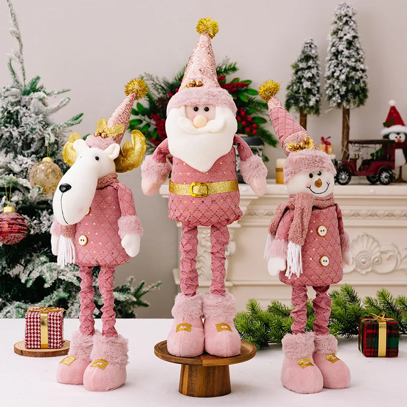 Large Pink Telescopic Knitted Hat Snowman Elk Christmas Doll for Home Decoration and Gifts Festive Christmas Decorations