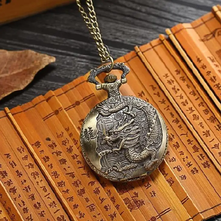 Retro clamshell zodiac pocket watch quartz electronic necklace watch nostalgic digital old quartz wall watch