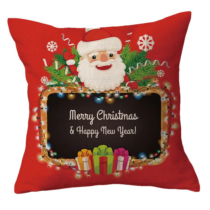 Custom Decorative Printed Linen Polyester Plush Square Throw Pillow Case Christmas Day Red Floor Cushion Covers  Pillow Cases