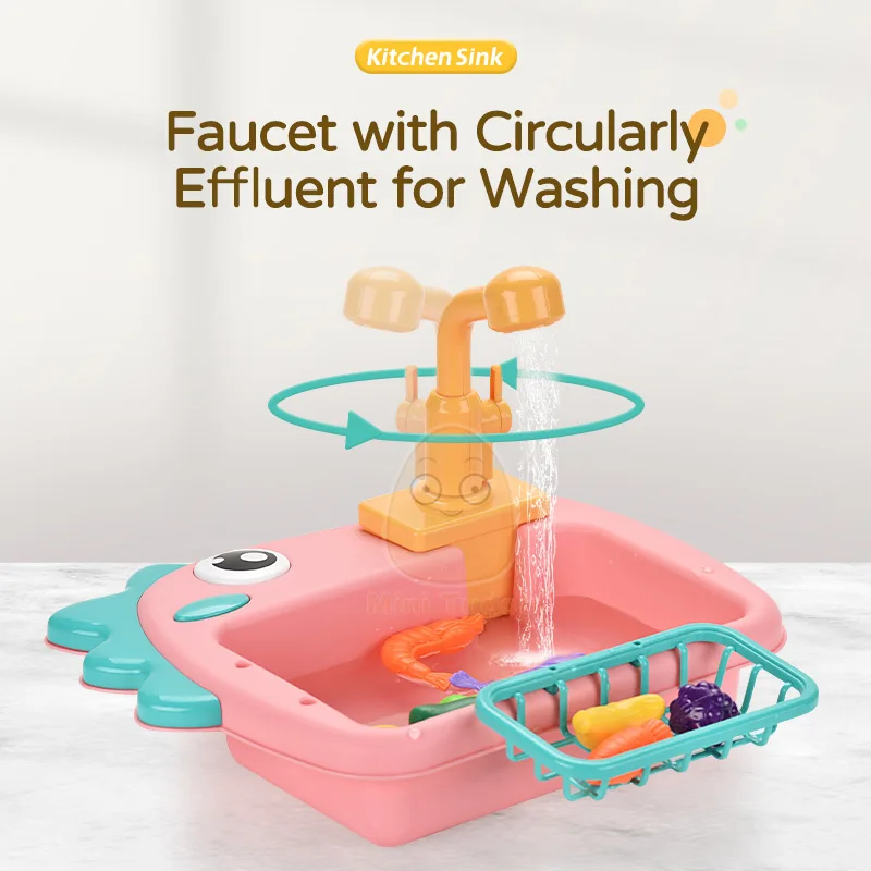 Girls Gift Kids Pretend Role Playing Wash Dish Educational Toys Play Kitchen Simulation Electric Dishwasher Sink Toy