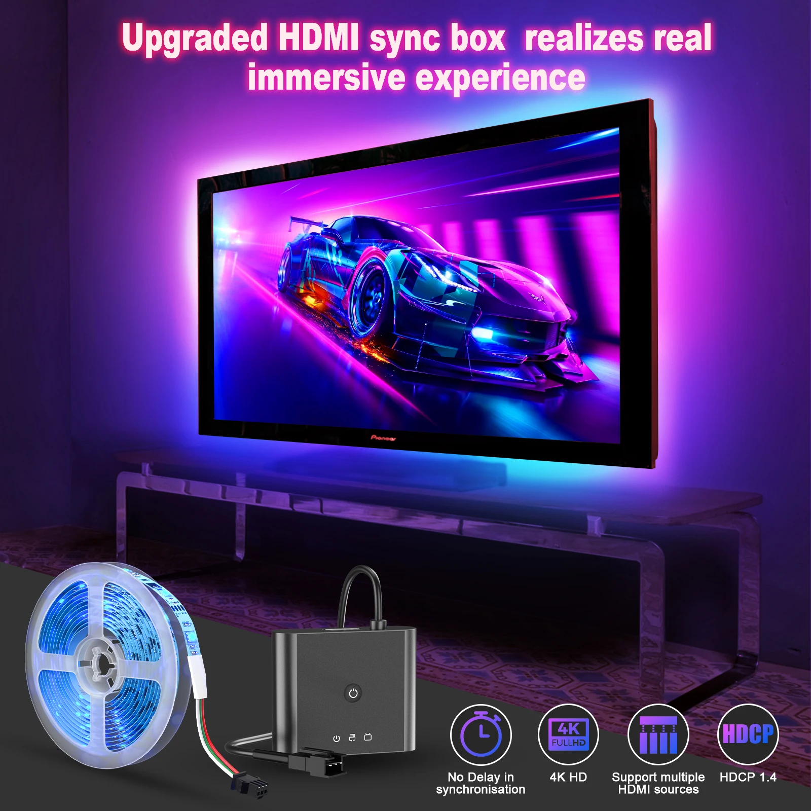 TV LED Backlight Immersion Ambient TV Strip Lights for 55-65 Inch HDMI 2.0 Sync Box RGB Backlight Music Sync TV Light