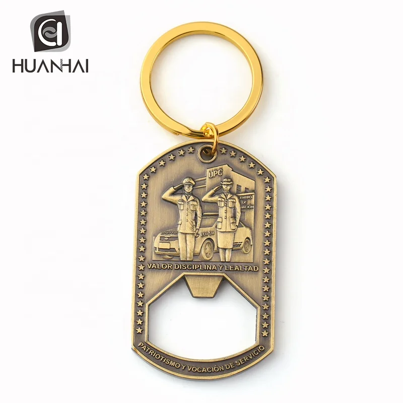 customize logo 3D antique bronze dog tag shaped bottle opener with keyring