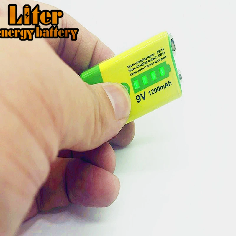 Литий-ионная батарея 9 В, 1200 мАч, перезаряжаемая через USB-порт, зарядка и разряд, перезаряжаемая батарея 9 в
