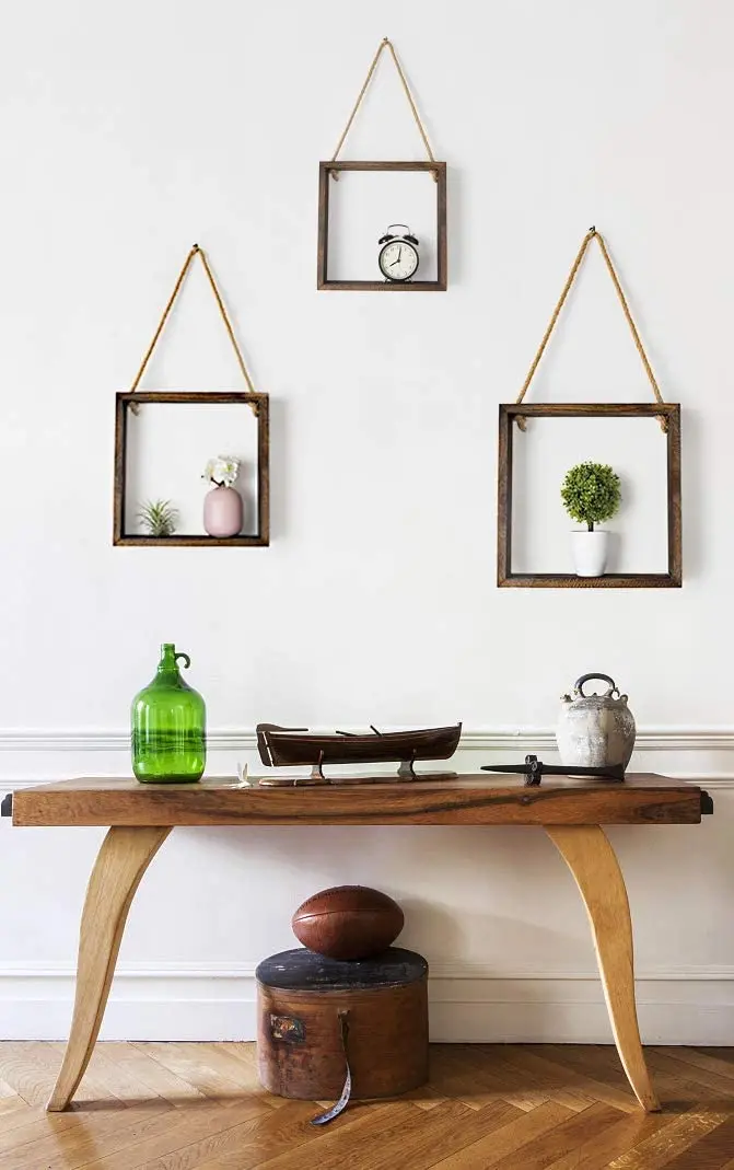 Hanging Square Floating Shelves Wall Mounted Set of 3 Wood Cube Decorative Shelf for Office Living Room Bedroom Apartment