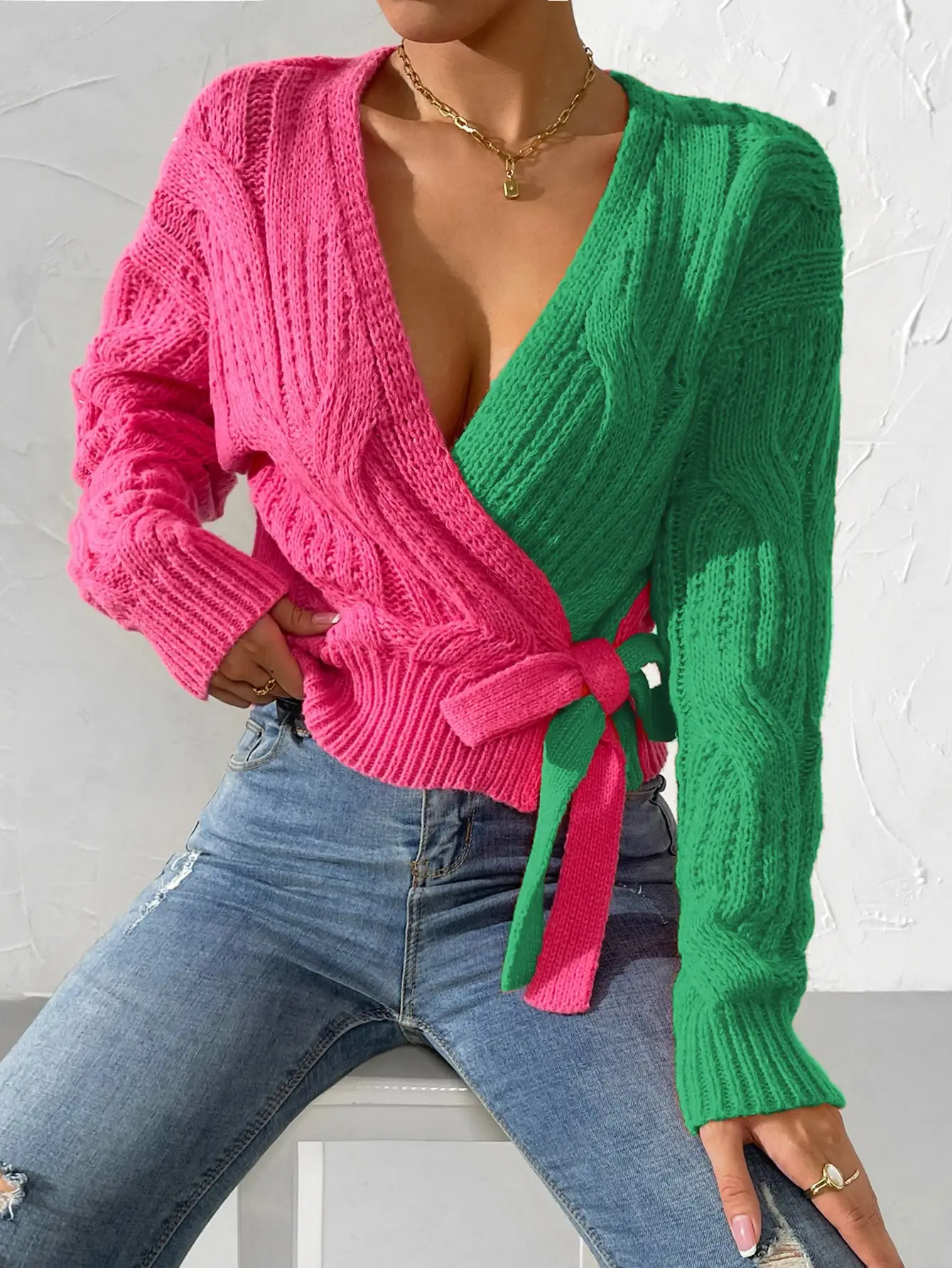 custom OEM ODM manufacturer women Colorblock Multicolor sweater knitted Sorority pink green Cardigan